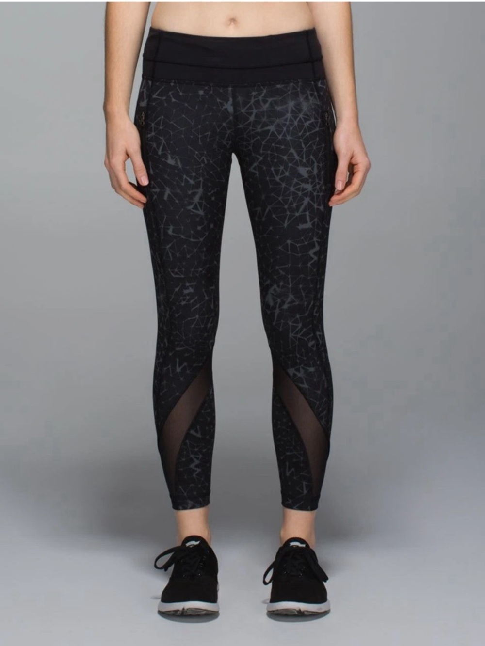 Lululemon Inspire Tight Star Crushed Coal Mesh Panel Leggings Zip Pockets 4 EUC